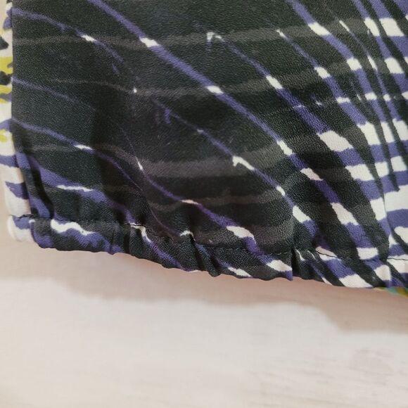 LOFT Tropical Peacock Palm Leaves Abstract Short Cap Sleeve Striped Top Blouse S - Picture 5 of 8